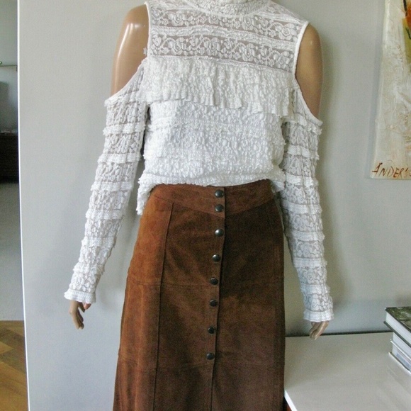 Vintage GAP KHAKIS BROWN SUEDE LEATHER MIDI SKIRT - Picture 6 of 8